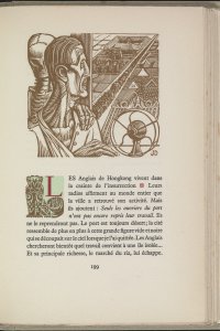 Les conquérants, illustratie en initiaal door Jean Delpech (p. 199)