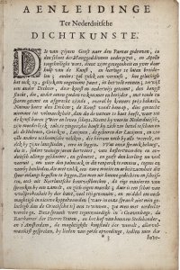Aenleidinge ter Nederduitsche dichtkunste, eerste pagina