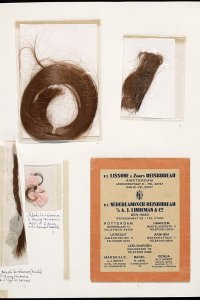 Plakboek met paspoort en haarlokken van Anny Antoine bewaard door Louis Koopman 