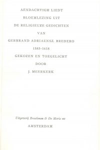 Titelpagina van 'Aendachtigh liedt: bloemlezing uit de religieuze gedichten van Gerbrand Adriaensz. Bredero'