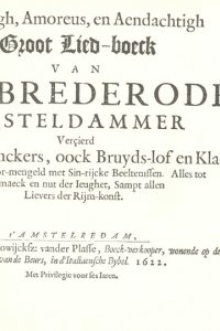 Titelpagina van 'Boertigh, amoreus, en aendachtigh groot lied-boeck van G.A. Brederode'