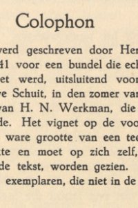 Colofon van Hendrik de Vries, H.N. Werkman, Walhalla (1942)