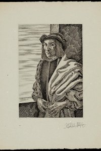 Portret van François Cenci, ets in tweede staat op gekleurd papier, door Jean Paul Vroom 