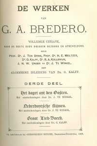 Titelpagina van 'De werken van G.A. Bredero. III: Het daghet uyt den Oosten, Nederduytsche rymen, Groot lied-boeck'