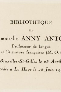 Éen van vijf exlibris voor de Collectie Koopman ter herinnering aan Anny Antoine 
