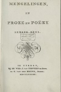 Titelpagina van 'Mengelingen, in proze en poëzij. Eerste deel'
