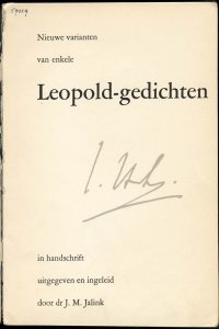 Titelpagina van 'Nieuwe varianten van enkele Leopold gedichten in handschrift'