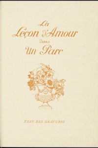 La leçon d'amour dans un parc, titelpagina van de etsen door Denis Volx (Paris, Blaizot, 1921)