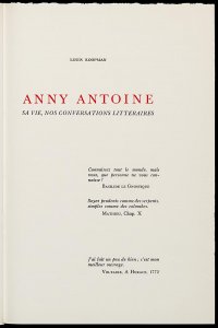 Titelpagina van 'Anny Antoine, sa vie, nos conversations littéraires'