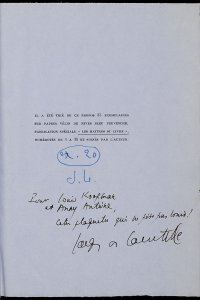 Mélanges sur l'amour et les livres terminés par un envoi, colofon met opdracht in handschrift door Jacques de Lacretelle aan Louis Koopman 