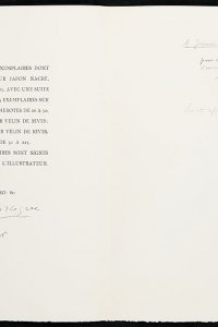 Gesigneerde oplageverantwoording en handgeschreven opdrachten van Frank Elgar en Marguerite Maeght 