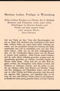 Mart. Luther, H.N. Werkman, Sendbrief an die Christen im Niederland (1941), binnenzijde vooromslag en pagina 1 