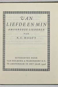 Titelpagina van 'Van liefde en min: amoureuze liederen van P.C. Hooft'