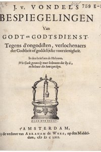 Titelpagina van 'Bespiegelingen van Godt en godtsdienst'