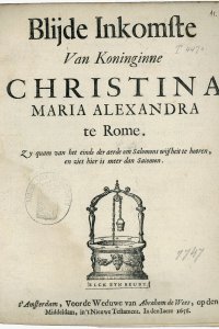 Titelpagina van 'Blijde inkomste van koninginne Christina Maria Alexandra te Rome'