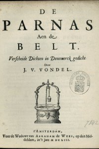 Titelpagina van 'De Parnas aen de Belt, verscheide dichten in Denemerck gedicht door J. v. Vondel'