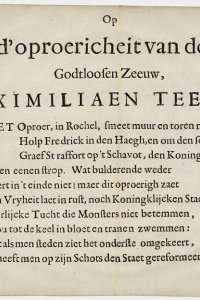 Op d'oproericheit van den godtloosen Zeeuw, Maximiliaen Teeling. [S.l.: s.n.], [1650].