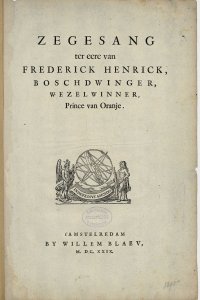 Titelpagina van 'Zegesang ter eere van Frederick Henrick'