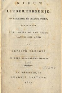 Titelpagina van 'Nieuw liederboekje, op aangename en bekende wijzen'