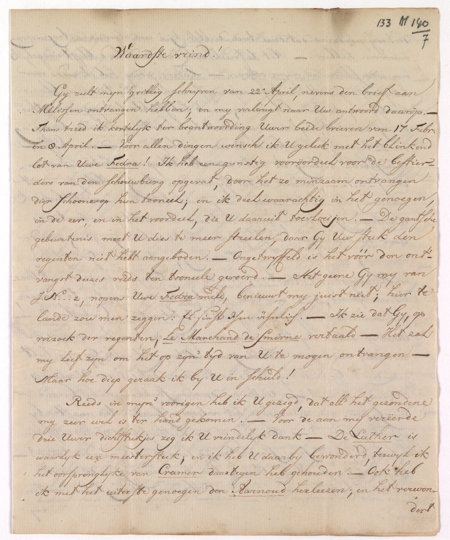 Brief van O.C.F. Hoffham aan P.J. Uylenbroek, 2 mei 1775, eerste blad