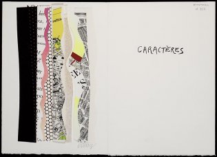 Caractères, Franse titelpagina en frontispice: originele collage door Bertrand Dorny 