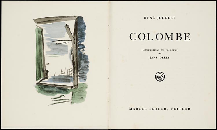 Colombe, titelpagina en frontispice door Jane Deley