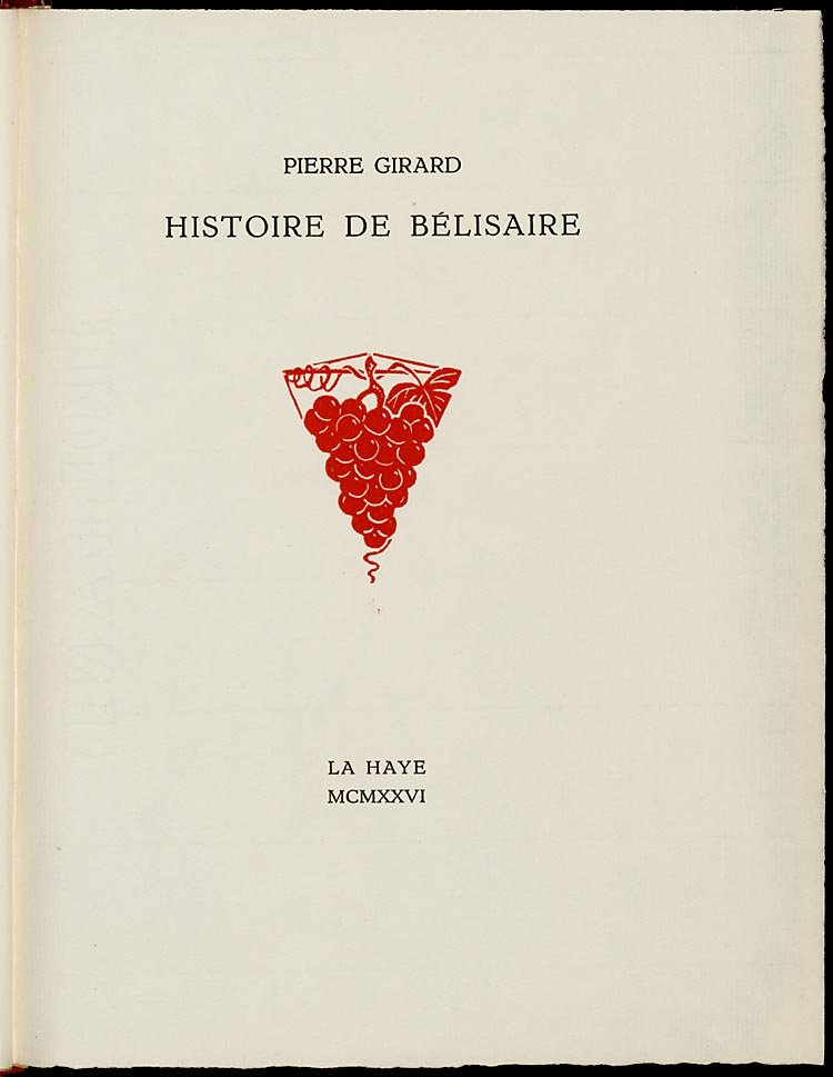 Histoire de Bélisaire, Titelpagina