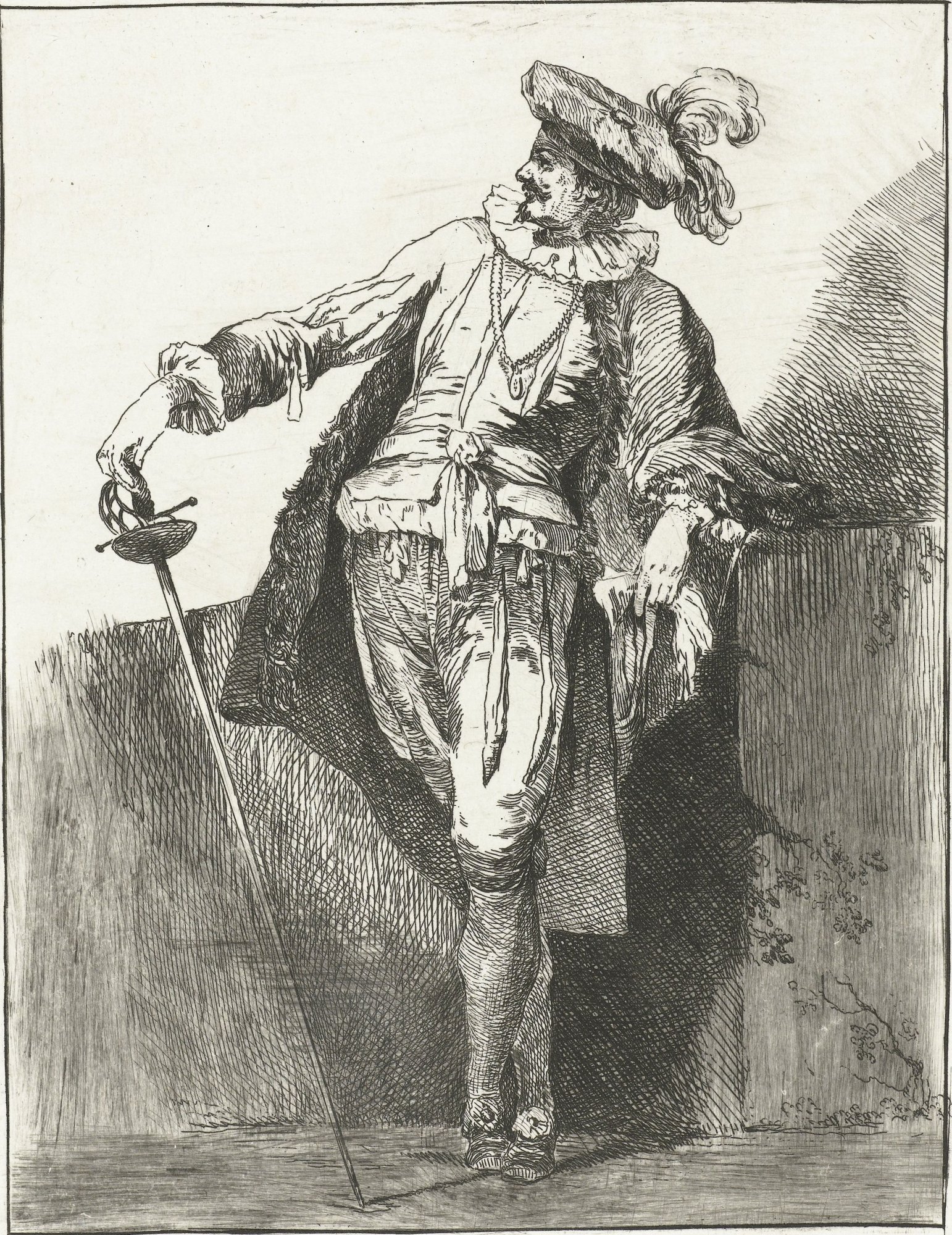 Edelman met degen en baret door Michel Barthélémy Ollivier, 1722 - 1784.