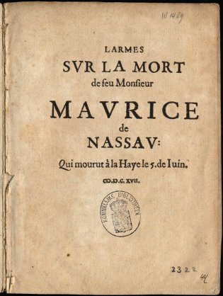 Vooromslag van 'Larmes sur la mort de feu Monsieur Maurice de Nassau'