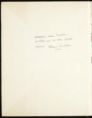 Opdracht in handschrift van Blaise Cendrars aan Louis Koopman 