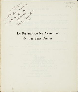 Franse titelpagina met opdracht aan Louis Koopman in handschrift van Blaise Cendrars 