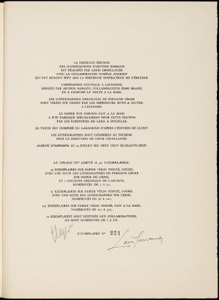 Colofon van Arthur Rimbaud, Les illuminations (1949) 