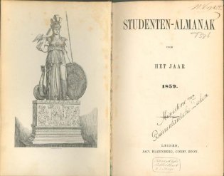 Titelpaginavan de Leidse 'Studenten-almanak voor het jaar 1859'