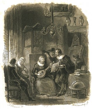 Voorstelling van Anna en Maria Tesselschade op bezoek bij P.C. Hooft