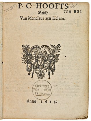 Titelpagina van P.C. Hoofts Brief, van Menelaus aen Helena
